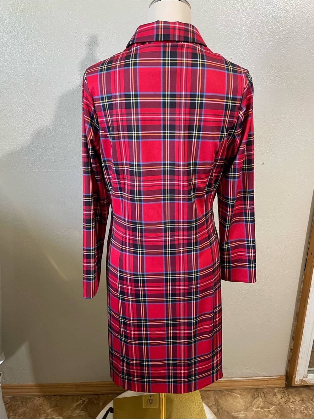 Dark Academia Plaid Shirt Dress Tie Waist Long Sleeve Large Gretchen Scott Paris - Picture 5 of 10
